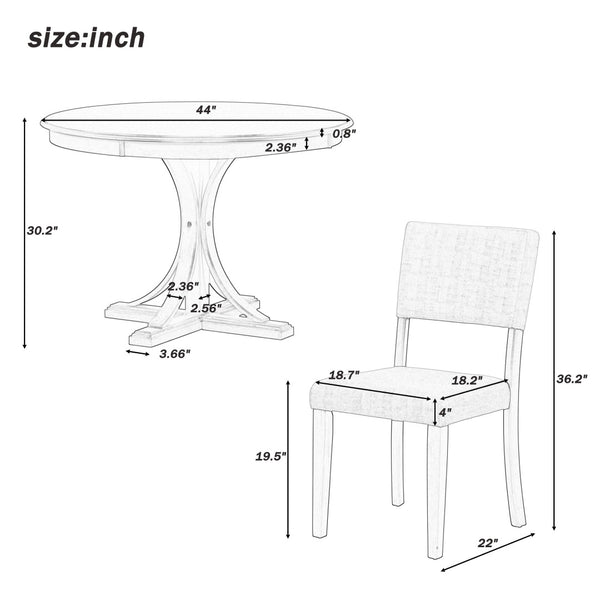 English Elm Trexm Retro Round Bistro Dining Set Acacia Wood Trestle Base Upholstered Seats 5 Piece ST000079AAD