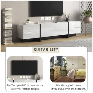 English Elm Glossy White Tv Stand with Black Accents Sleek Modern Console for 80 Inch Screens WF300852AAK