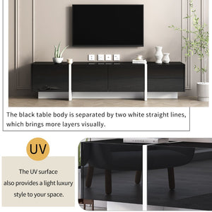 English Elm Glossy White Tv Stand with Black Accents Sleek Modern Console for 80 Inch Screens WF300852AAB