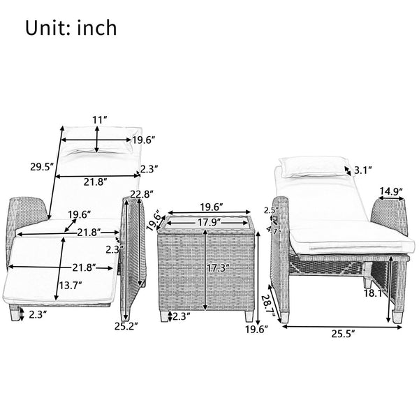 English Elm U_style Outdoor Hdpe Rattan Two Person Lounge Set with Tempered Glass Coffee Table WY000325AAA