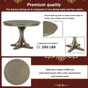 English Elm Trexm Retro Round Bistro Dining Set Acacia Wood Trestle Base Upholstered Seats 5 Piece ST000079AAD