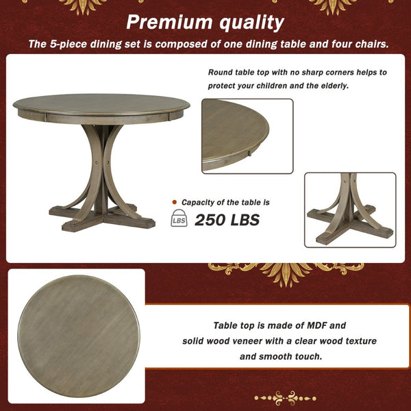 English Elm Trexm Retro Round Bistro Dining Set Acacia Wood Trestle Base Upholstered Seats 5 Piece ST000079AAD