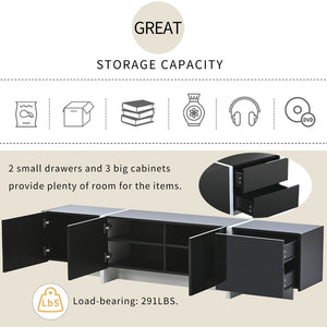 English Elm Glossy White Tv Stand with Black Accents Sleek Modern Console for 80 Inch Screens WF300852AAB