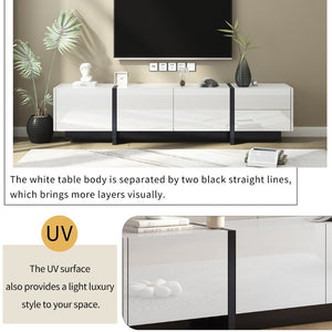English Elm Glossy White Tv Stand with Black Accents Sleek Modern Console for 80 Inch Screens WF300852AAK
