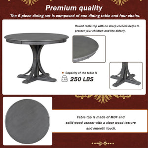 English Elm Trexm Retro Round Birch Veneer Dining Set Seats Four with Cushioned Upholstered Chairs ST000079AAE