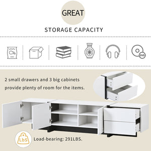 English Elm Glossy White Tv Stand with Black Accents Sleek Modern Console for 80 Inch Screens WF300852AAK