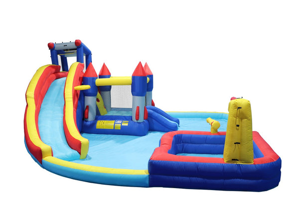 English Elm 10 in 1 Inflatable Backyard Water Park with Slide Bounce Zone Climbing Wall Pool W167790000