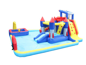 English Elm 10 in 1 Inflatable Backyard Water Park with Slide Bounce Zone Climbing Wall Pool W167790000