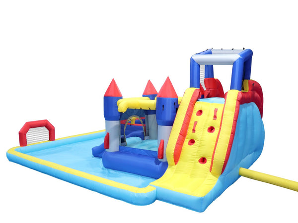 English Elm 10 in 1 Inflatable Backyard Water Park with Slide Bounce Zone Climbing Wall Pool W167790000