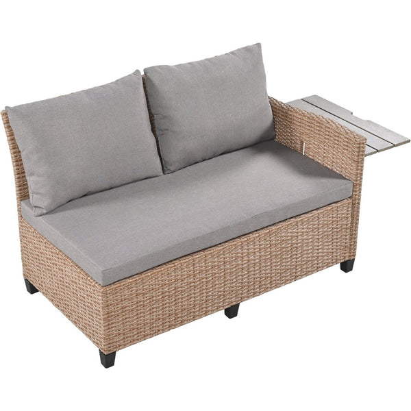 English Elm Tomax Outdoor Pe Wicker Sectional Set Seats 7 with Dining Table and Side Tables N717S100006D