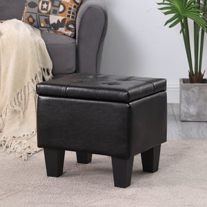 English Elm Large Storage Ottoman Bench Set with 3-Piece Tufted Linen Ottomans, Hidden Storage, 250lb Capacity Black W142083040