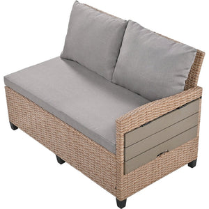 English Elm Tomax Outdoor Pe Wicker Sectional Set Seats 7 with Dining Table and Side Tables N717S100006D