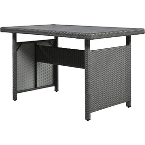 English Elm TOMAX 5-Piece Outdoor Rattan Sectional Sofa Set with Extendable Side Tables and Dining Table Gray SP100006AAE