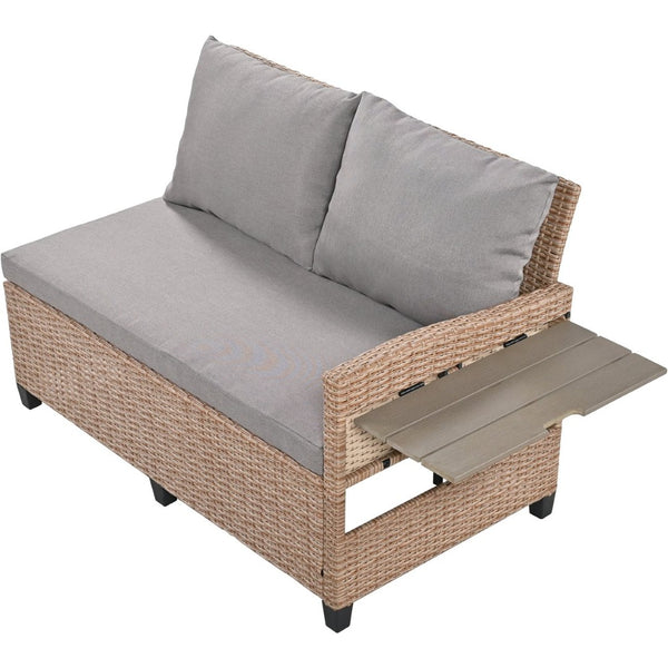 English Elm Tomax Outdoor Pe Wicker Sectional Set Seats 7 with Dining Table and Side Tables N717S100006D