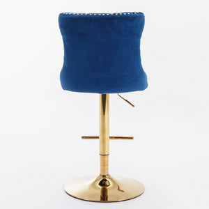 English Elm A&A Velvet Swivel Barstools Set Of 2 - Adjustable Height 25-33" For Kitchen & Home Bar, Blue Elegance W114383664
