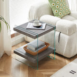 Modern Square Side Table with Glass Legs, 2-Tier Design, Grey, 220lbs Capacity