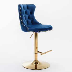 English Elm A&A Velvet Swivel Barstools Set Of 2 - Adjustable Height 25-33" For Kitchen & Home Bar, Blue Elegance W114383664