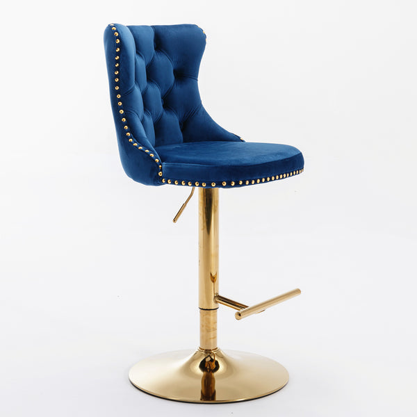 English Elm A&A Velvet Swivel Barstools Set Of 2 - Adjustable Height 25-33" For Kitchen & Home Bar, Blue Elegance W114383664