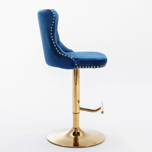 English Elm A&A Velvet Swivel Barstools Set Of 2 - Adjustable Height 25-33" For Kitchen & Home Bar, Blue Elegance W114383664