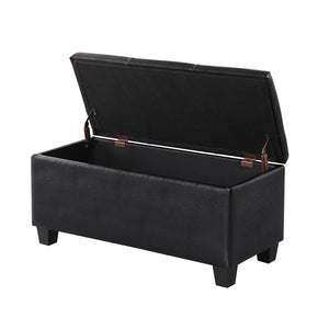 English Elm Large Storage Ottoman Bench Set with 3-Piece Tufted Linen Ottomans, Hidden Storage, 250lb Capacity Black W142083040