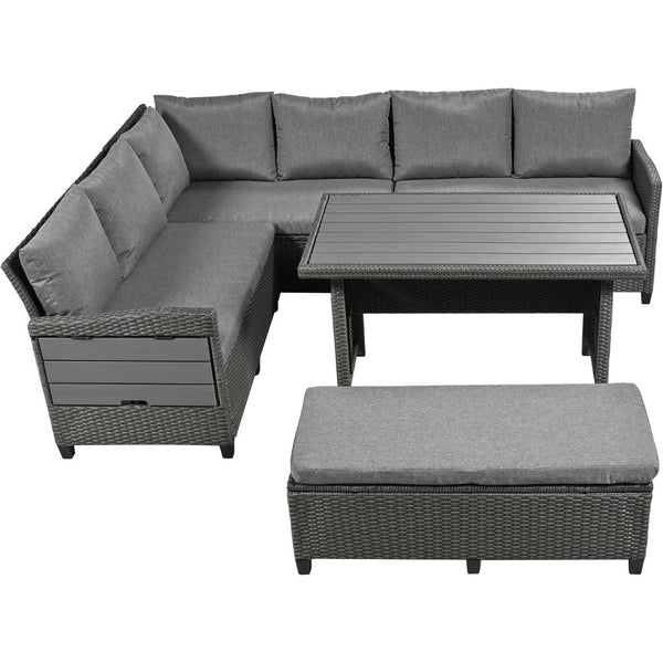 English Elm Tomax 5 Piece Pe Wicker Sectional Patio Set Seats Seven with Dining Table Included N717S110006E
