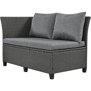 English Elm TOMAX 5-Piece Outdoor Rattan Sectional Sofa Set with Extendable Side Tables and Dining Table Gray SP100006AAE