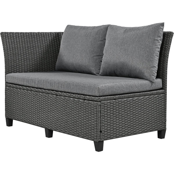 English Elm TOMAX 5-Piece Outdoor Rattan Sectional Sofa Set with Extendable Side Tables and Dining Table Gray SP100006AAE