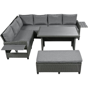 English Elm Tomax 5 Piece Pe Wicker Sectional Patio Set Seats Seven with Dining Table Included N717S110006E