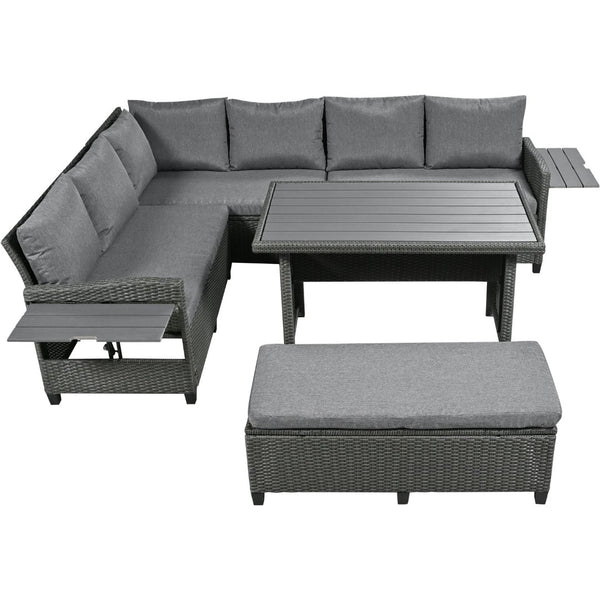 English Elm Tomax 5 Piece Pe Wicker Sectional Patio Set Seats Seven with Dining Table Included N717S110006E