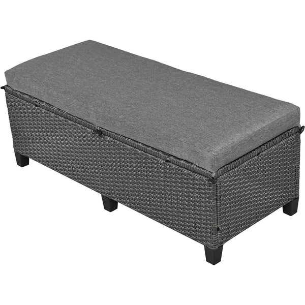 English Elm TOMAX 5-Piece Outdoor Rattan Sectional Sofa Set with Extendable Side Tables and Dining Table Gray SP100006AAE