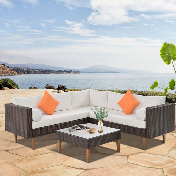 English Elm GO Outdoor Wicker Sofa Set - 4-Piece L-Shape Patio Ensemble with Waterproof Cushions, UV-Resist FG201221AAA