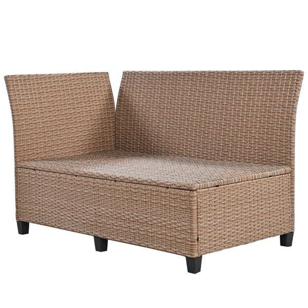 English Elm TOMAX 5-Piece Outdoor Rattan Sectional Sofa Set with Extendable Side Tables and Dining Table Brown SP100006AAD