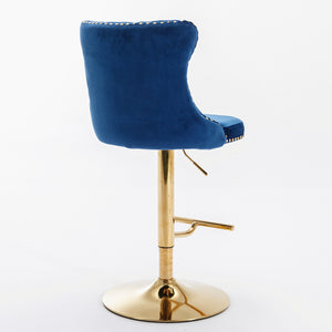 English Elm A&A Velvet Swivel Barstools Set Of 2 - Adjustable Height 25-33" For Kitchen & Home Bar, Blue Elegance W114383664