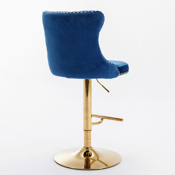 English Elm A&A Velvet Swivel Barstools Set Of 2 - Adjustable Height 25-33" For Kitchen & Home Bar, Blue Elegance W114383664