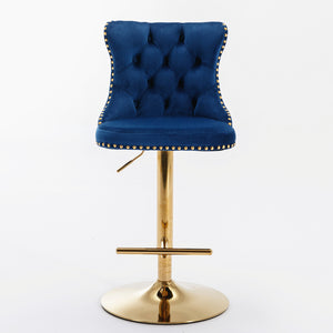 English Elm A&A Velvet Swivel Barstools Set Of 2 - Adjustable Height 25-33" For Kitchen & Home Bar, Blue Elegance W114383664