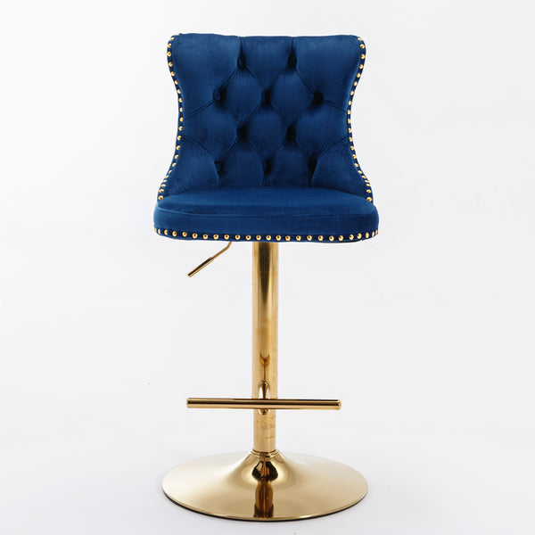 English Elm A&A Velvet Swivel Barstools Set Of 2 - Adjustable Height 25-33" For Kitchen & Home Bar, Blue Elegance W114383664