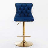 2-Pack Blue Velvet Swivel Barstools, Golden Base, Tufted - 18.00 x 18.10 x 45.60