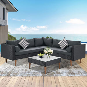 English Elm <old Sku Fg201221aae> Go L-shaped Wicker Patio Set Resort Style Outdoor Sectional with Coffee Table N704G201221E