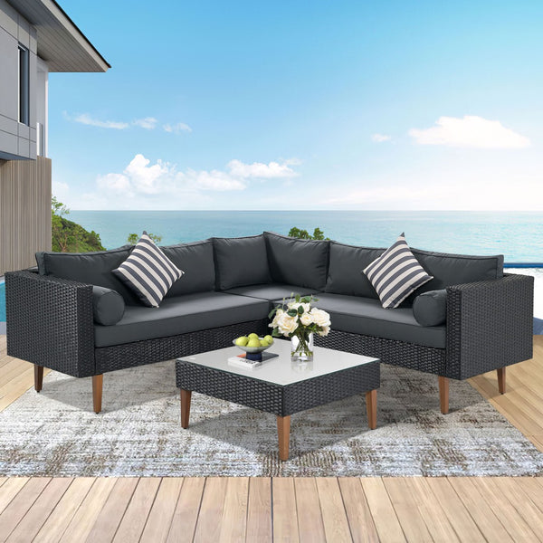 English Elm <old Sku Fg201221aae> Go L-shaped Wicker Patio Set Resort Style Outdoor Sectional with Coffee Table N704G201221E
