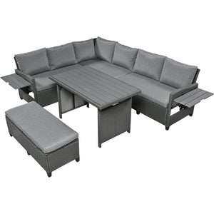 English Elm Tomax 5 Piece Pe Wicker Sectional Patio Set Seats Seven with Dining Table Included N717S110006E