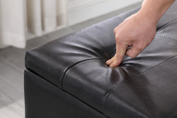 English Elm Large Storage Ottoman Bench Set with 3-Piece Tufted Linen Ottomans, Hidden Storage, 250lb Capacity Black W142083040