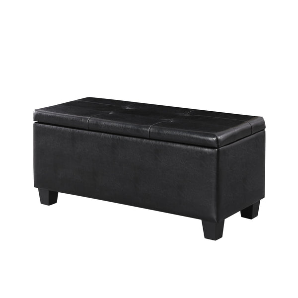 English Elm Large Storage Ottoman Bench Set with 3-Piece Tufted Linen Ottomans, Hidden Storage, 250lb Capacity Black W142083040