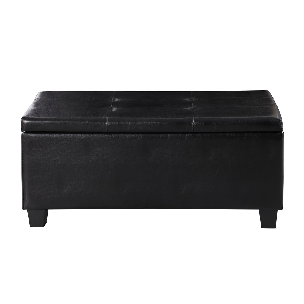 English Elm Large Storage Ottoman Bench Set with 3-Piece Tufted Linen Ottomans, Hidden Storage, 250lb Capacity Black W142083040