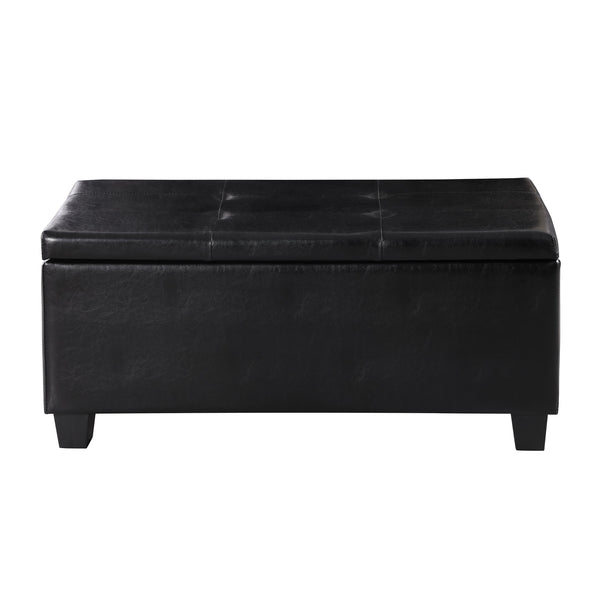 English Elm Large Storage Ottoman Bench Set with 3-Piece Tufted Linen Ottomans, Hidden Storage, 250lb Capacity Black W142083040