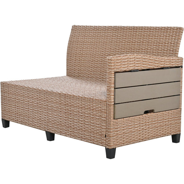 English Elm TOMAX 5-Piece Outdoor Rattan Sectional Sofa Set with Extendable Side Tables and Dining Table Brown SP100006AAD
