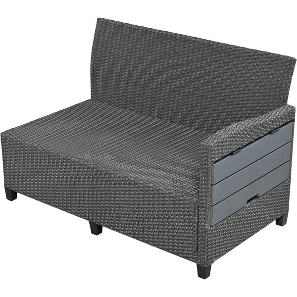 English Elm TOMAX 5-Piece Outdoor Rattan Sectional Sofa Set with Extendable Side Tables and Dining Table Gray SP100006AAE