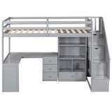 Hearth and Haven Enthrallia Twin Size Loft Bed with L-Shaped Desk, Cabinet and Storage Staircase, Grey GX000328AAE