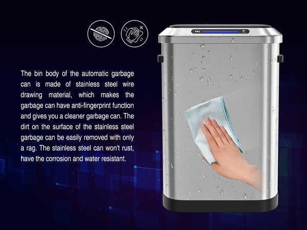English Elm 50L Smart Motion Trash Can with Silent Slow-Close Lid, 50L/13.2Gal Stainless Steel Sensor Bin W155073165