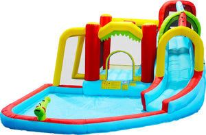 English Elm 7 in 1 Inflatable Backyard Water Park with Slide Splash Pool Climbing Wall and Bouncer W167790010