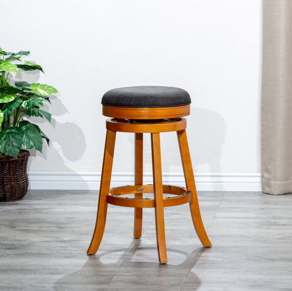 English Elm 30" Bar Stool Backless Swivel with Padded Charcoal Fabric Seat, Solid Hardwood Frame, Durable Design Natural B04660661
